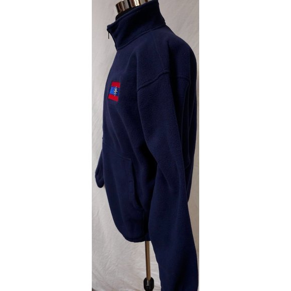 Port Authority Mens Medium Dark Blue Full Zip Fleece Logo Flag Star Jacket - Picture 6 of 12